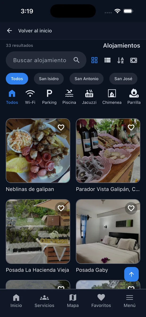 La app en tema oscuro